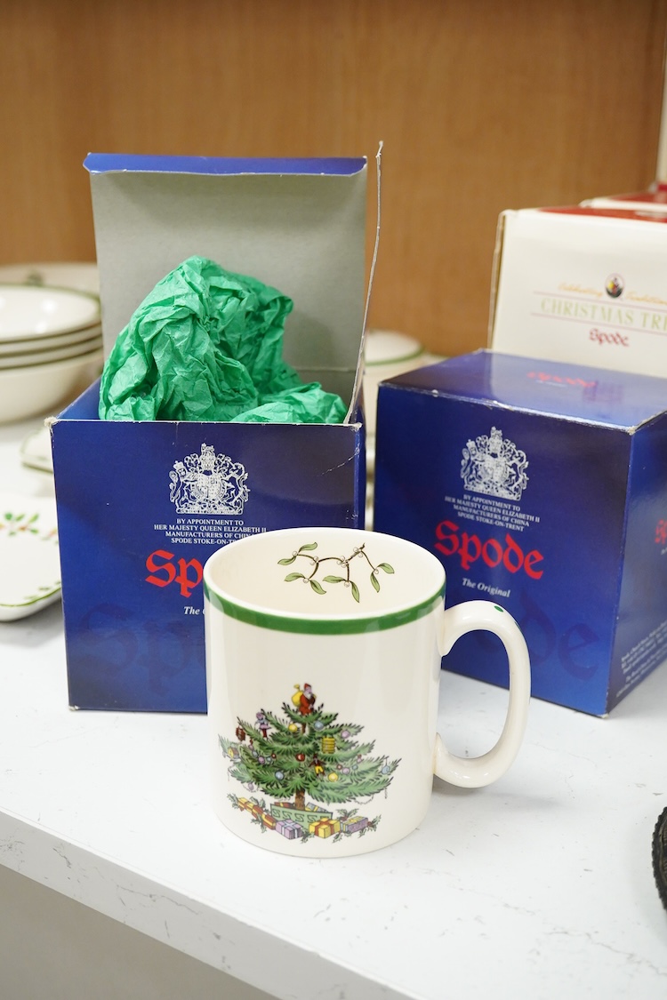 A Spode table service, Christmas Tree pattern. S 3324 to include a set of four bowls, platter and dishes, with some boxes, largest 36cm wide